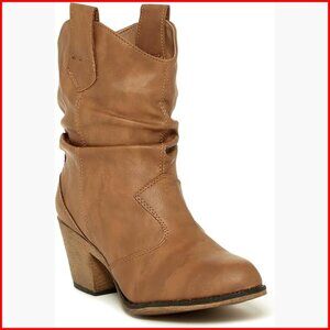 Women's Distressed Cowboy Boots Mid-Calf Pull-Up Tabs Western Style